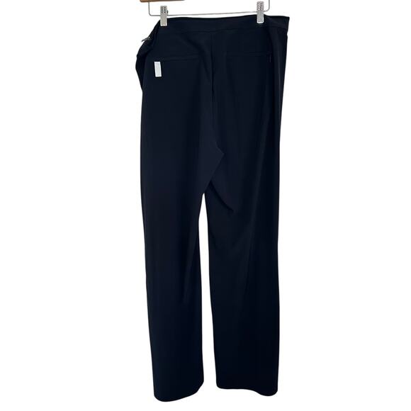 Athleta Gramercy Wide Leg Track Pants Blue Black Trim Size 12 Button Trouser - Picture 7 of 11